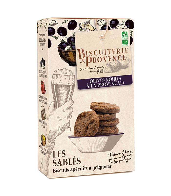 [32450] Sablés apéritif - Olives noires à la provençale Bio 90g x10 Biscuiterie de provence