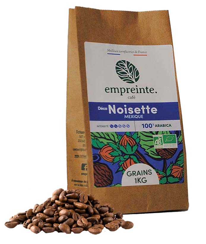 Café Décaféiné NOISETTE 1Kg GRAINS Bio x6 Empreinte