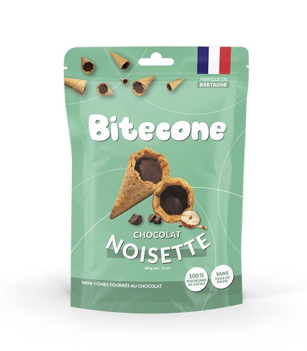 [88133] Mini cônes fourrés au chocolat noisette 100g x15 BITECONE