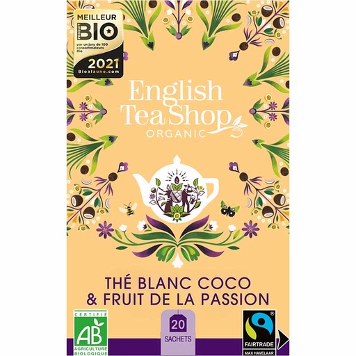 [52975] Thé Blanc Coco & Fruit de la Passion Bio 20 sachets x6 ETS