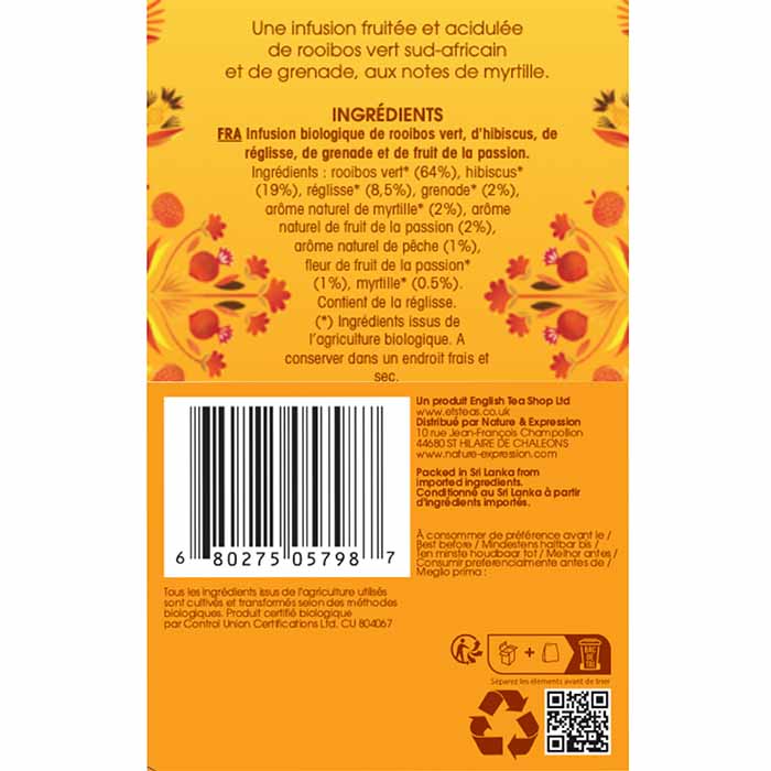 Rooibos vert, Grenade & Myrtille Bio English Tea Shop