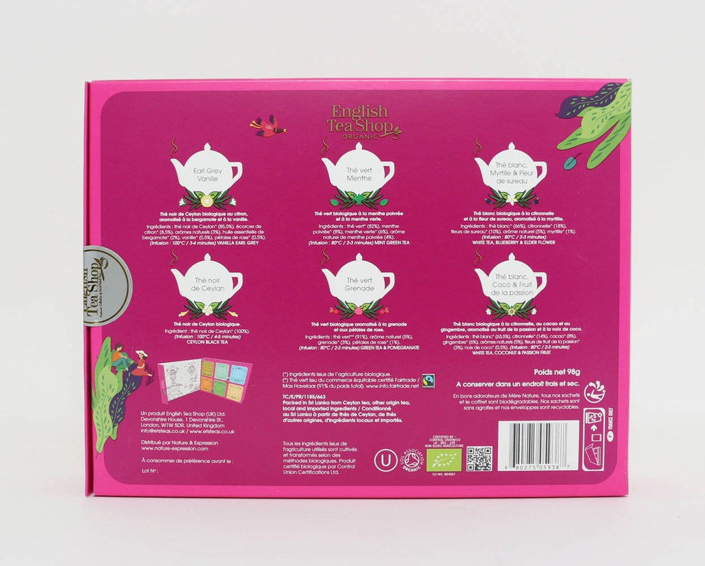 Coffret Découverte de Thés Bio 48 sachets x6