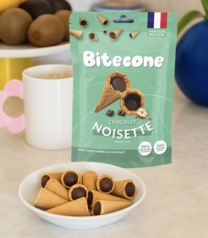 Mini cônes fourrés au chocolat noisette 100g x15 BITECONE