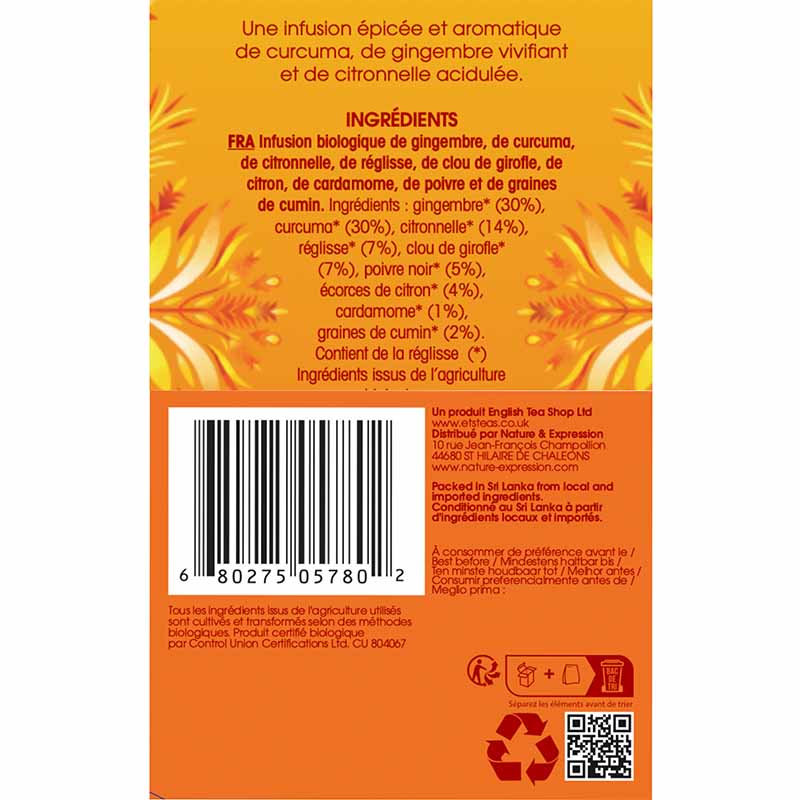 Curcuma, Gingembre & Citronnelle Bio English Tea Shop