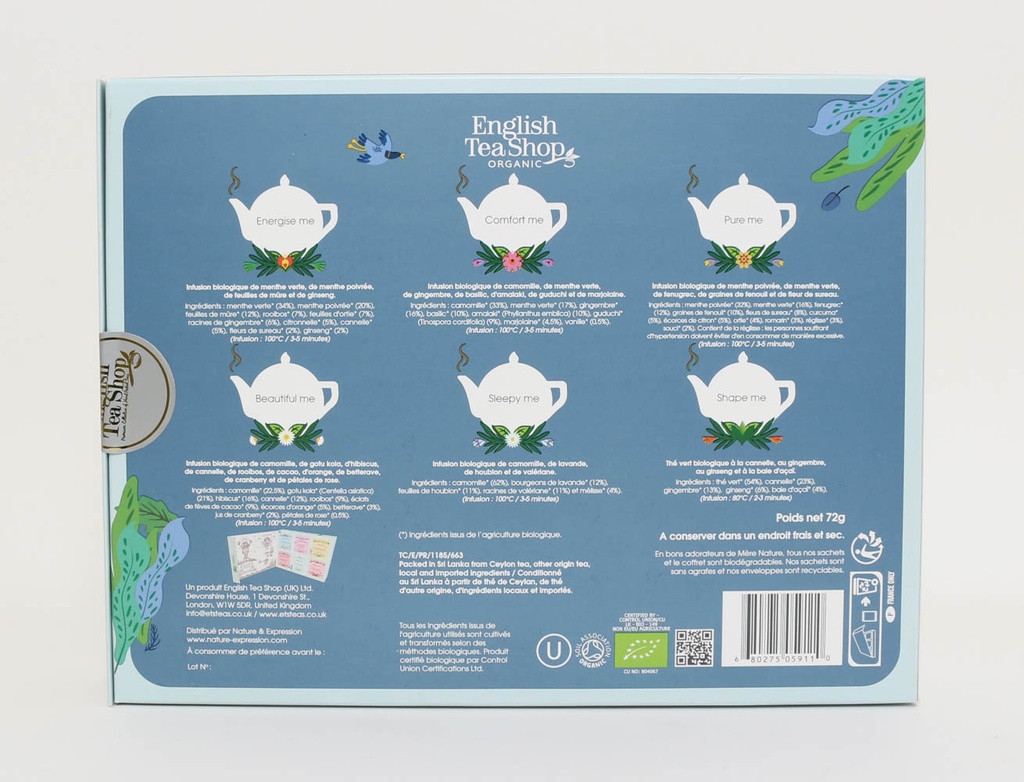 Coffret Découverte de thés bio 48 sachets plats English Tea Shop