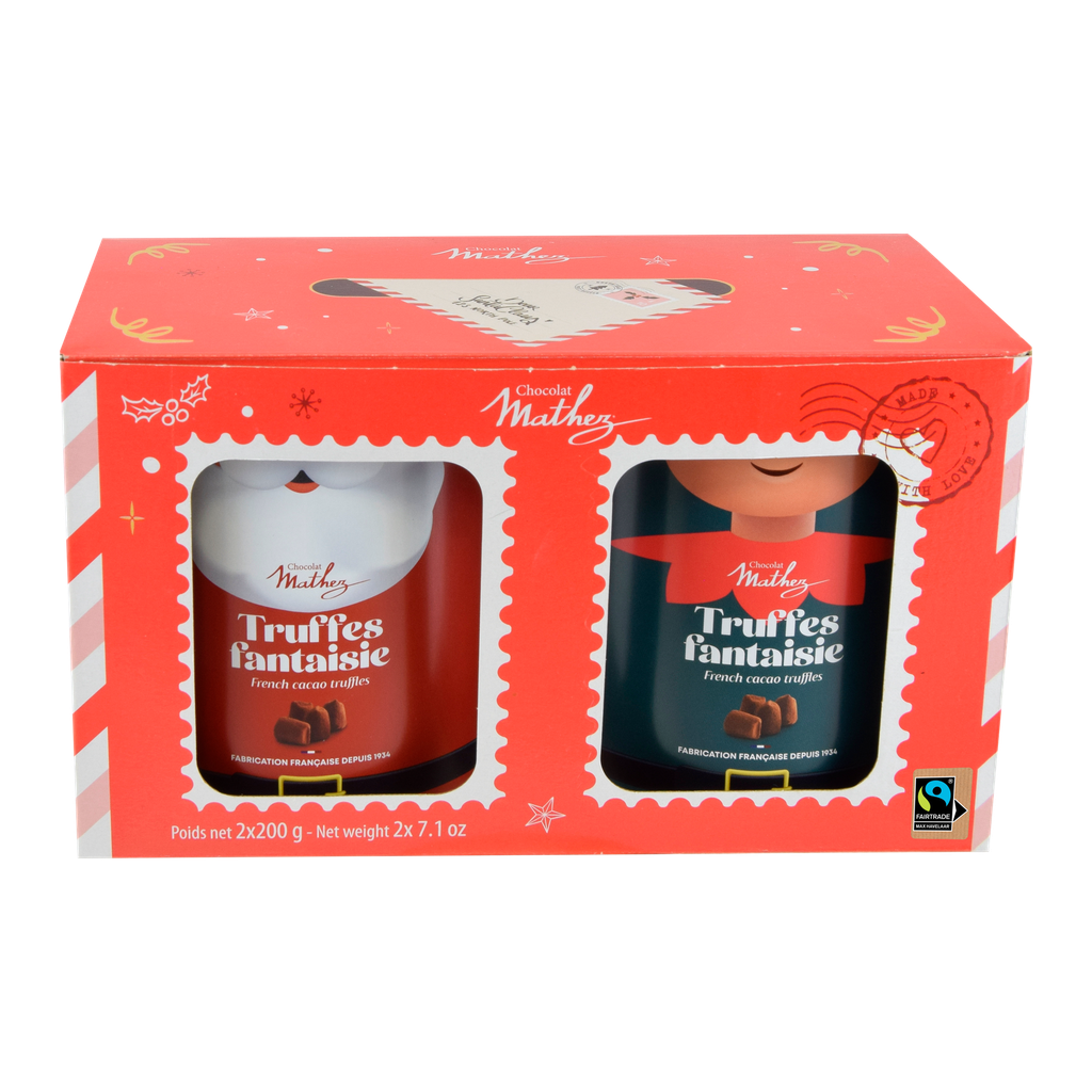 Coffret Duo Christmas team Santa-Lutin - Nature & Caramel 2x200g - x6 Mathez