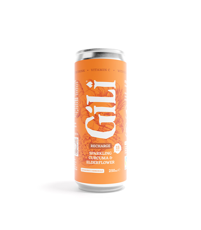 Prêt-à-boire pétillante curcuma fleur de sureau en canette bio 25cl x12 Gili