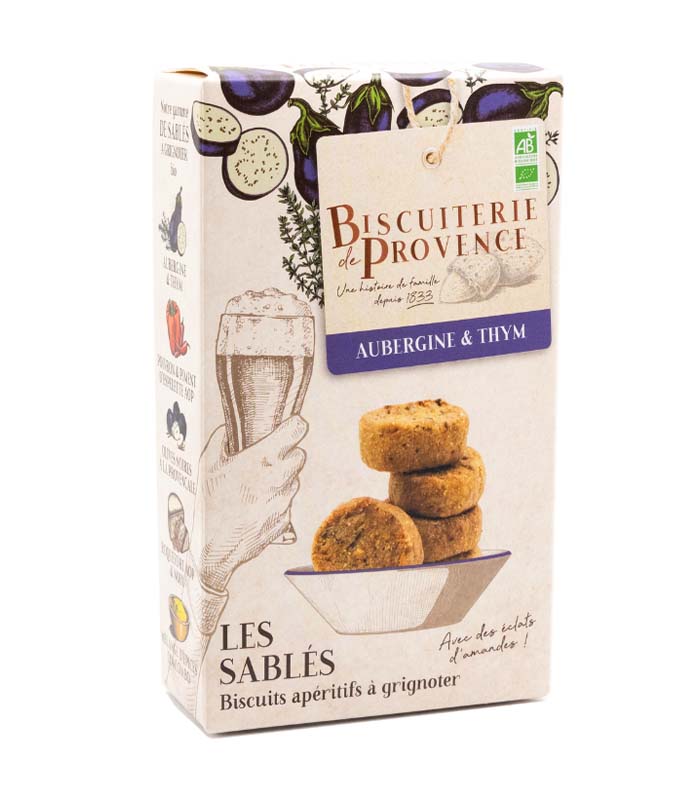 [10244] Sablés apéritif - Aubergine & Thym Bio 90g x10 Biscuiterie de Provence