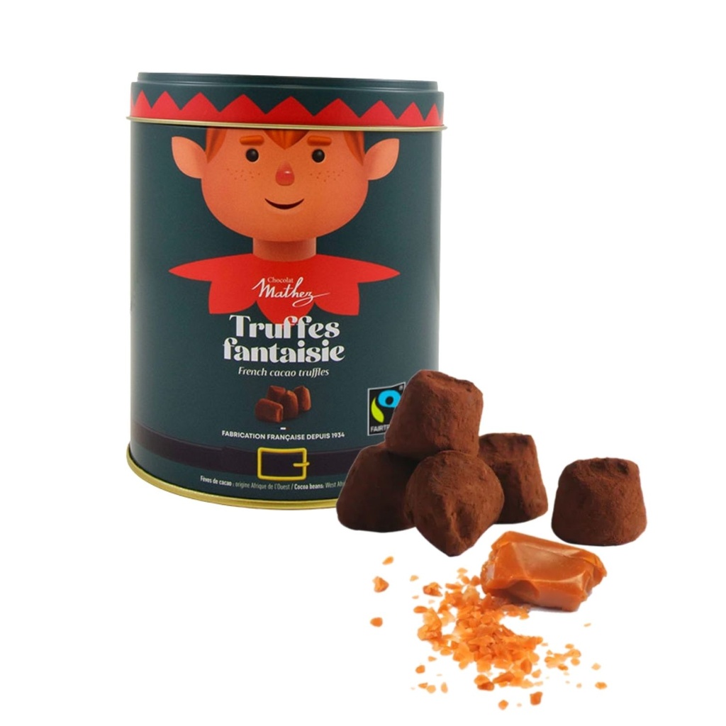 [90074] Boite métal Truffes LUTIN Caramel Fair Trade 250G x12 Mathez